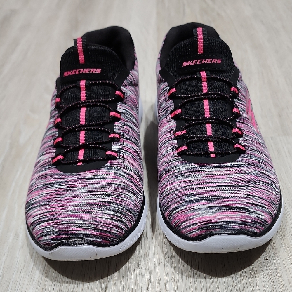 Skechers Pink and Black Knit Slip-On Athletic Sneakers - Picture 2 of 8